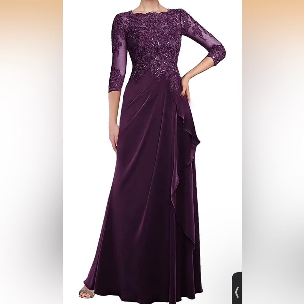 Elegant Purple Lace-Top Evening Gown